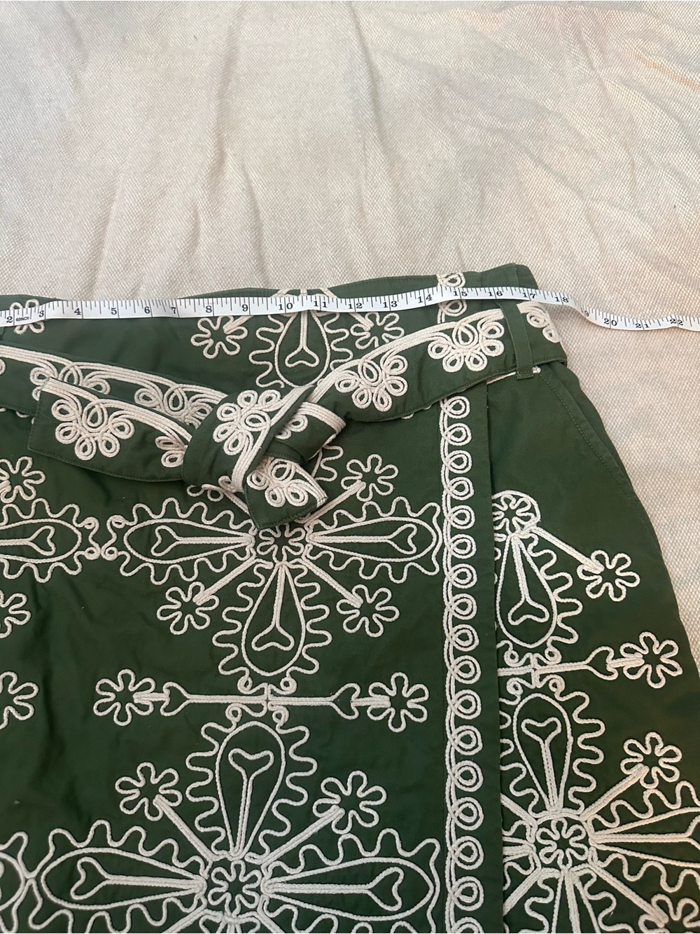 Sézane Leandra Embroidered Wrap Mini Skirt Green Cream Parisian 38921 - Picture 11 of 15